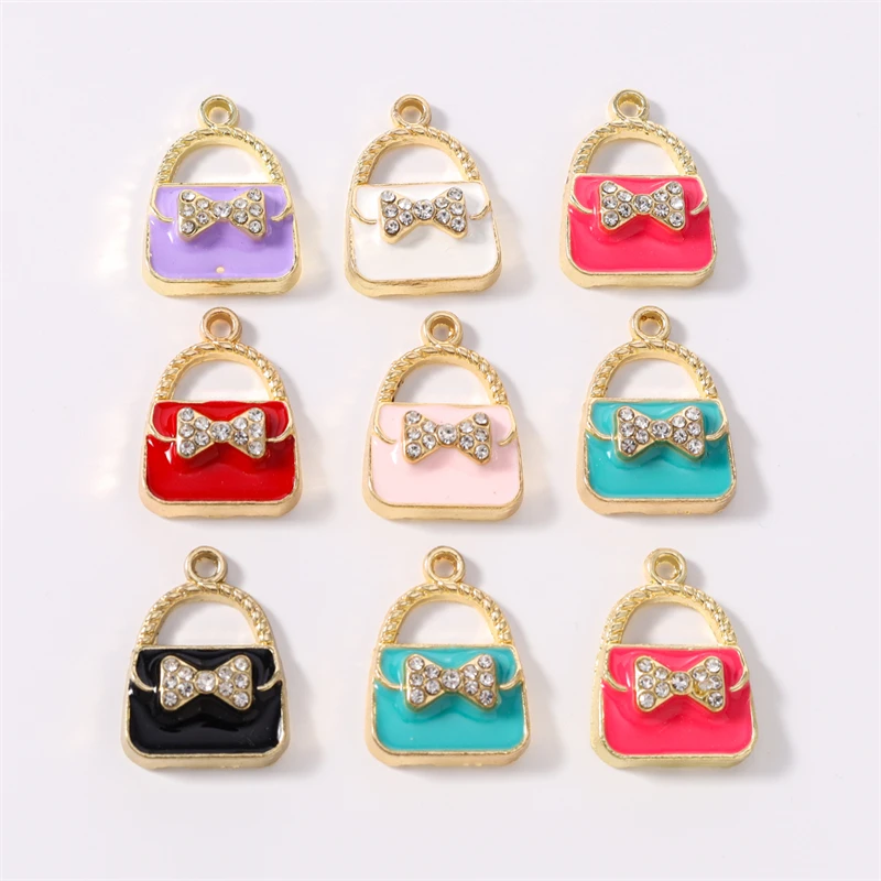 10 Stück 16x23mm Niedliche Bunte Emaille-Taschenanhänger für Ohrhänger, Halsketten, Armbänder, DIY Handgemachtes Schmuckzubehör – Detail 2