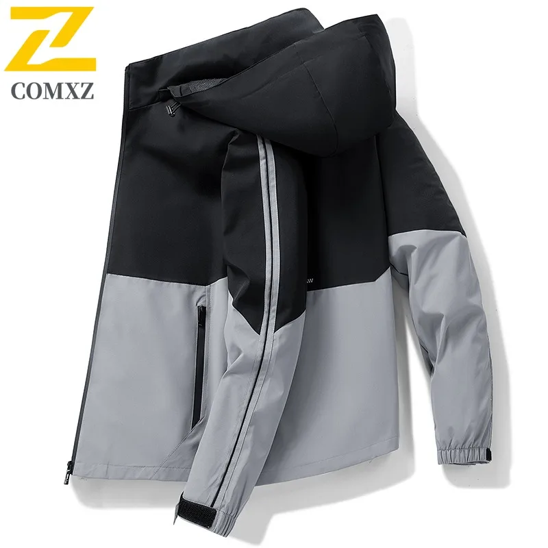 

COMXZ 2025 Мужская куртка с капюшоном, весна-осень, повседневная спортивная уличная модная водонепроницаемая ветровка, легкое пальто