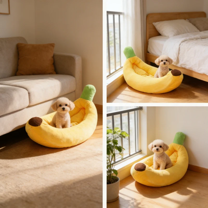 Haustierbett in Bananenform, weiches, warmes Nest, zum Schlafen, für alle Jahreszeiten geeignet, speziell für Katzen und Hunde, Haustiergeschenk – Detail 5