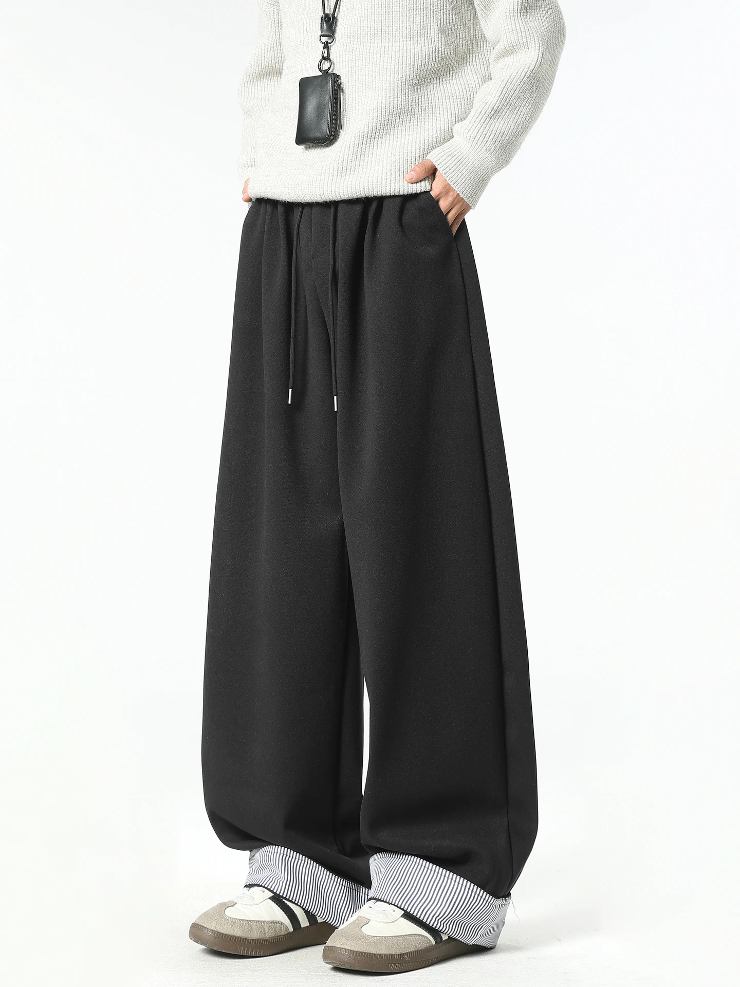 

Casual American Stripe Patchwork Wide Leg Spor Men's Loose Fit Versatile Cargo Pants Youth Spring Wear Comfortable Straight...