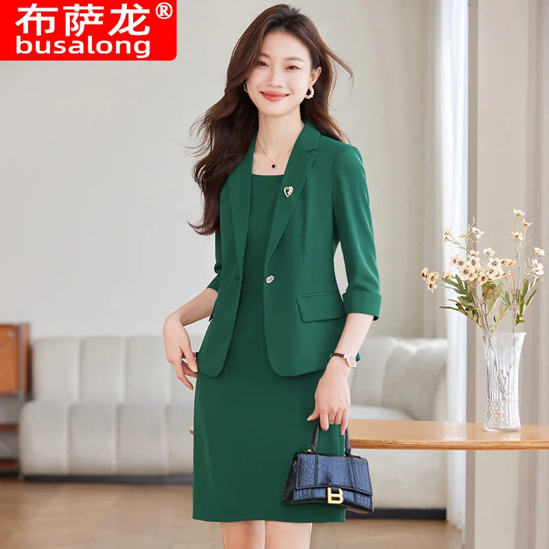 

Green High-Grade Mid-Sleeve Suit Dress Suit Women's Elegant Business Suit Small Workplace Commute Leisure Professional