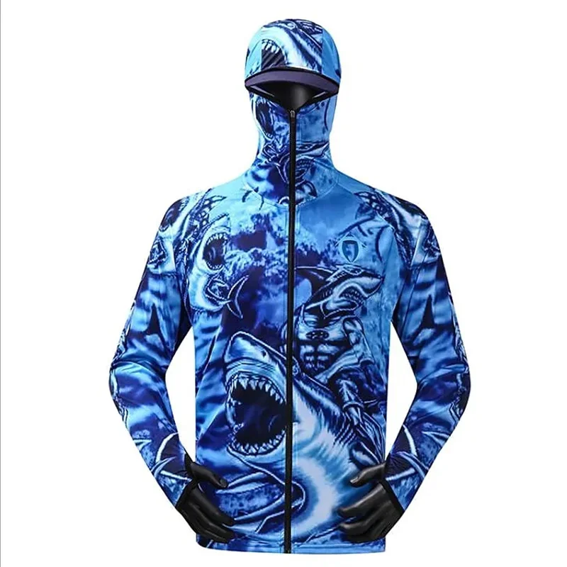 Sublimation Printing Men's Fishing Shirts Quick Dry Sun Protection Hoodie Outdoors Jerseys Anti-UV With Zipper Fishing Clothing