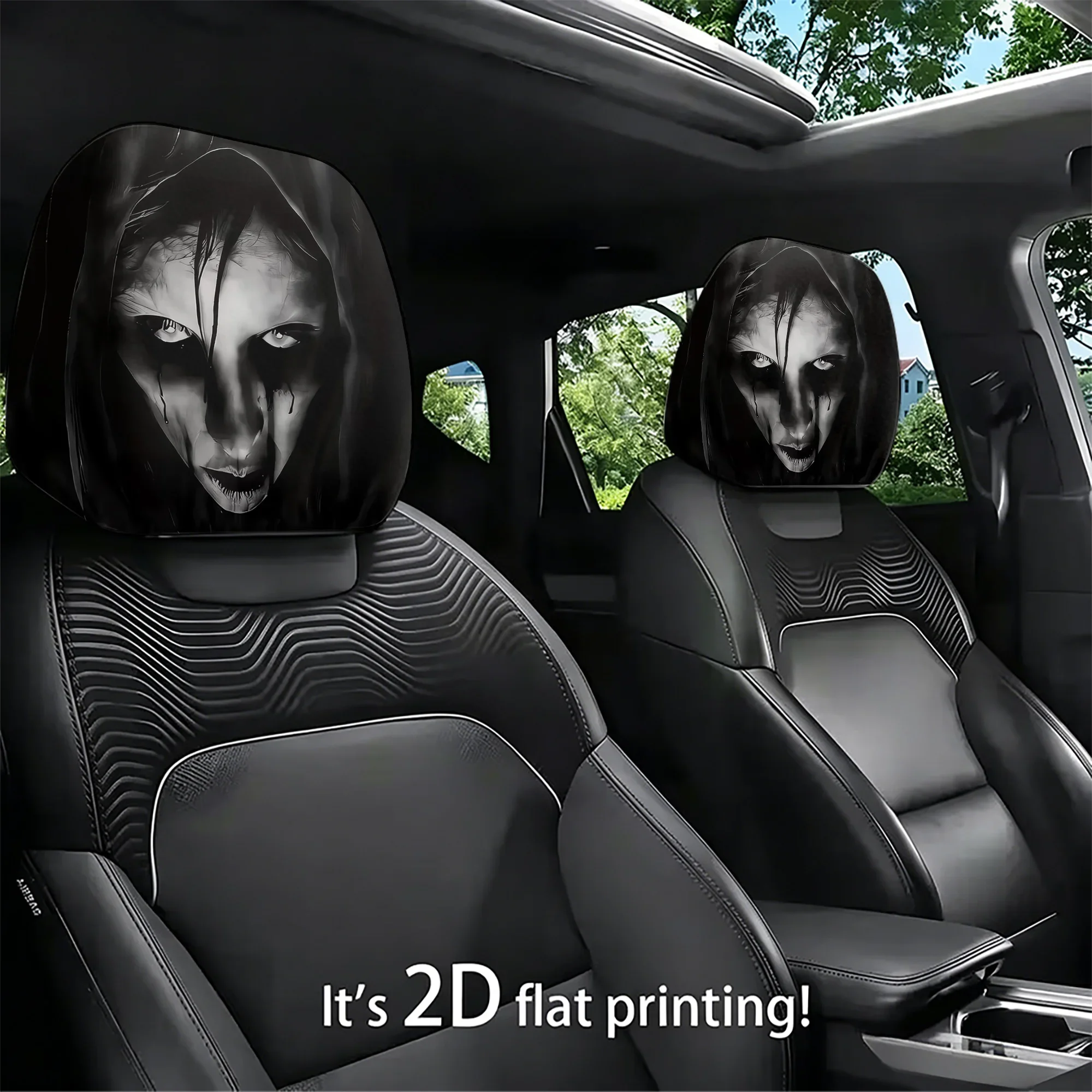 2Pcs Headrest Covers Horror 2Pcs Headrest Cover Halloween Spooky Ghost Pattern Car Seat Covers Easy Install No Filler