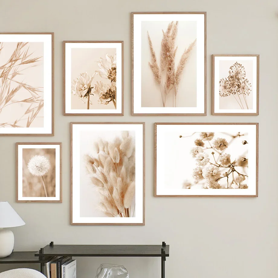 (No frame)Beige Dandelion Reed Oats Tropical Plants Wall Art Canvas Painting Nordic Posters And Prints Wall Pictures For Livi