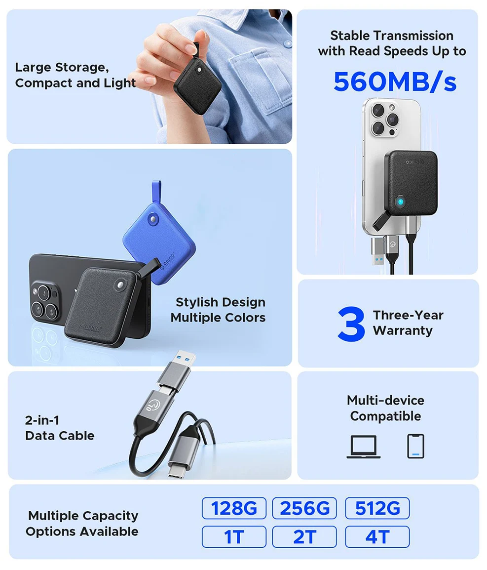 ORICO ポータブルSSD 5Gbps 2TB 1TB 512GB 256GB 外付けSSD ハード