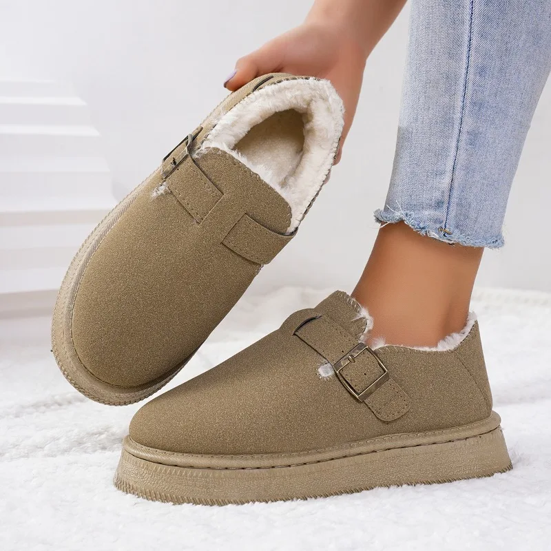 Mode Damenschuhe verstopft Plattform Slip-On Round Toe Winterkleid neue Slip on Flock Kuh Wildleder Gummi Knöchel Plateaus tiefel