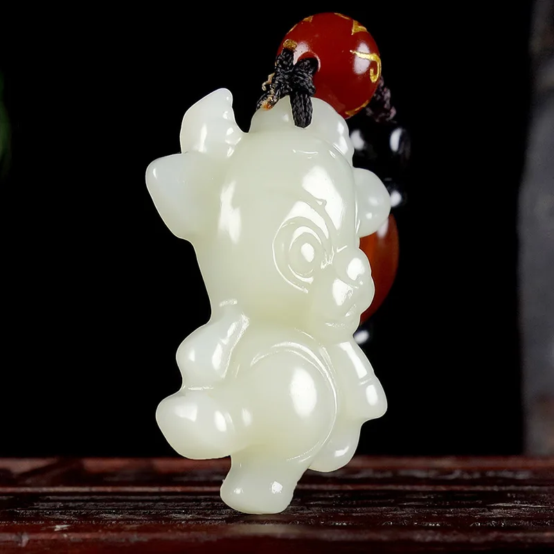 

Fine Jewelry Natural Hetian Nephrite Jade Children's cartoon twelve zodiac ox jade pendant