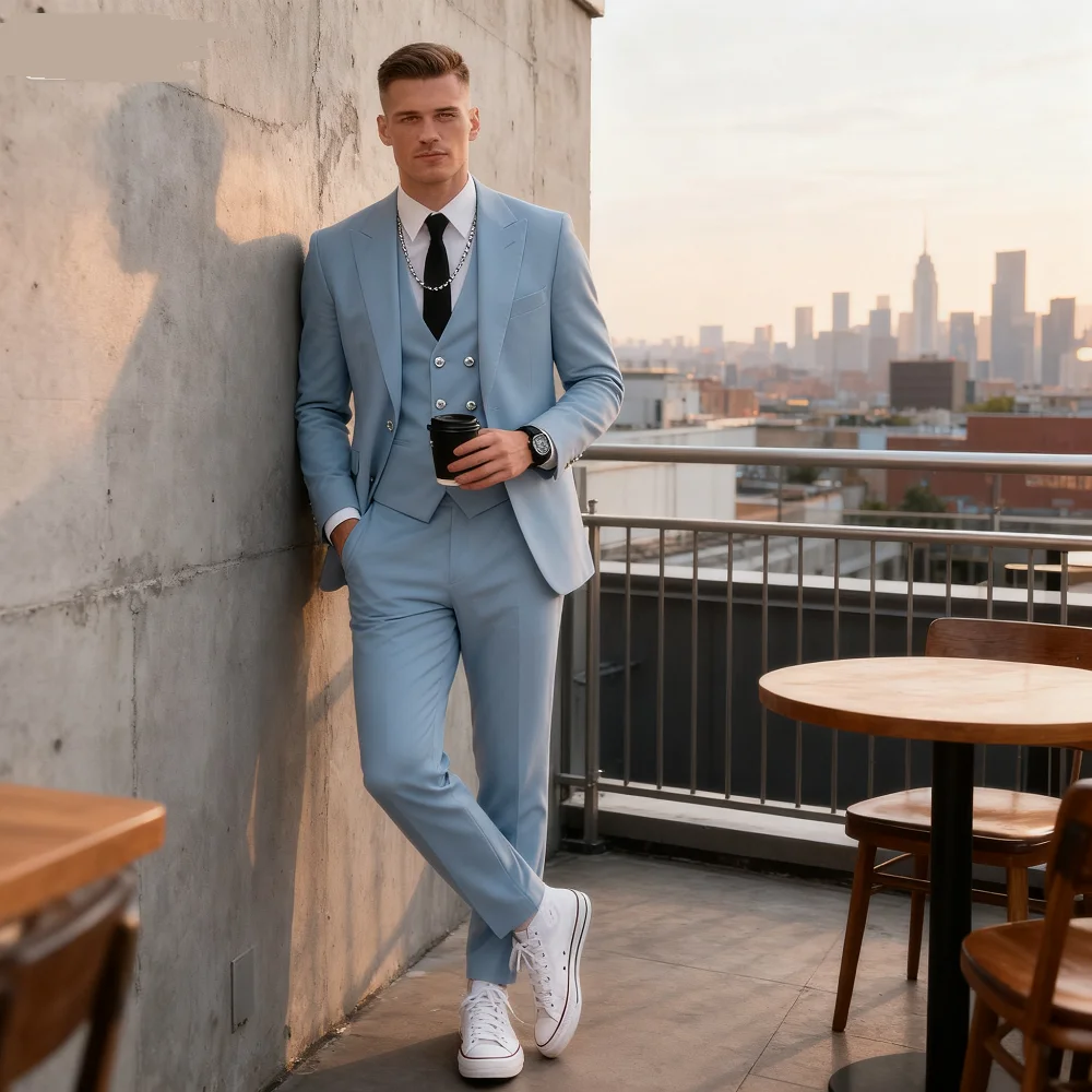 

Men's Elegant Pink 3-Piece Suit Casual Blazer Jacket Vest Trousers Set Notch Lapel Slim Fit Wedding Ternos Fashion for Men