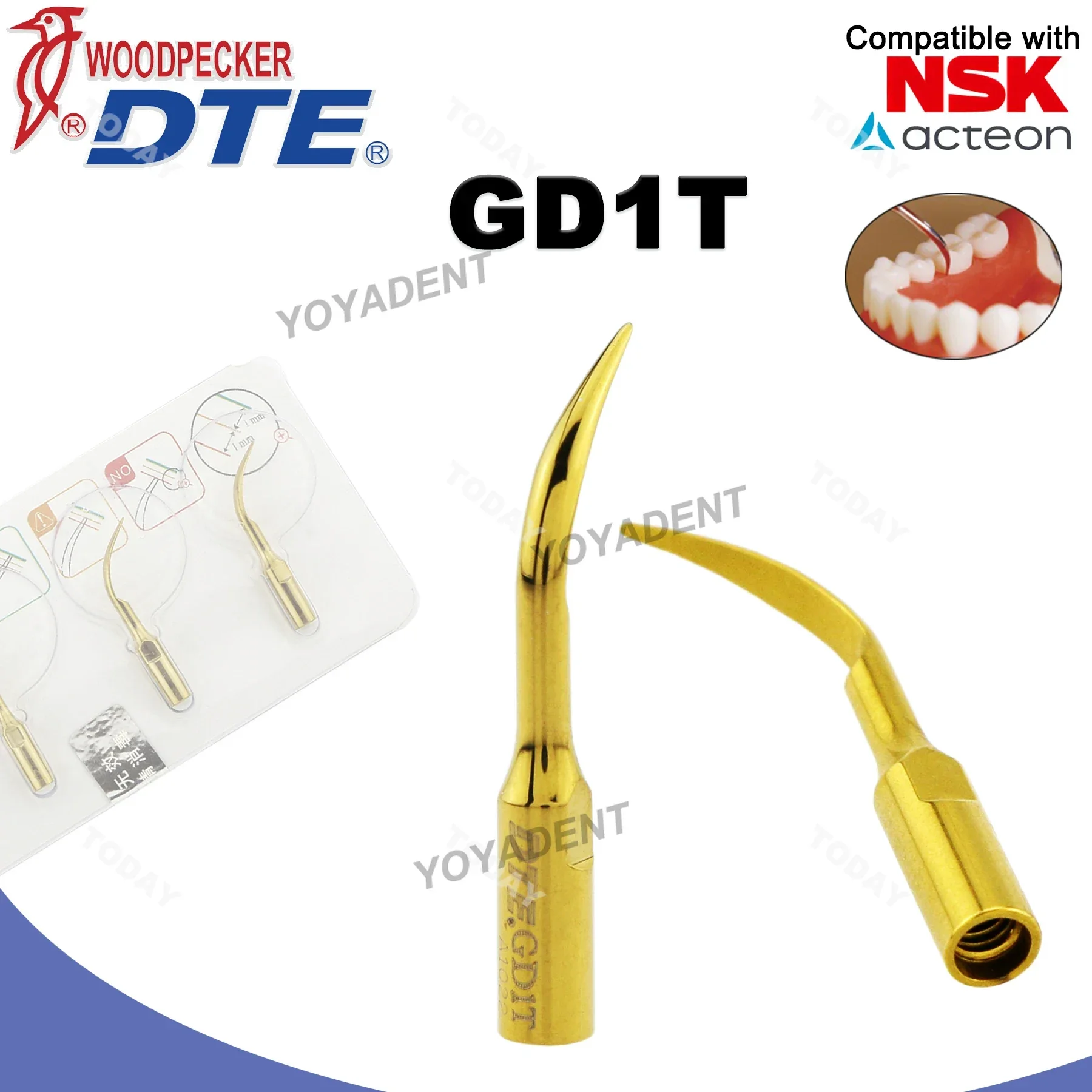 Woodpecker DTE Dental ultradźwiękowe końcówki skalera porady skalujące złote GD1T Fit NSK SATELEC instrumenty stomatologiczne akcesoria medyczne