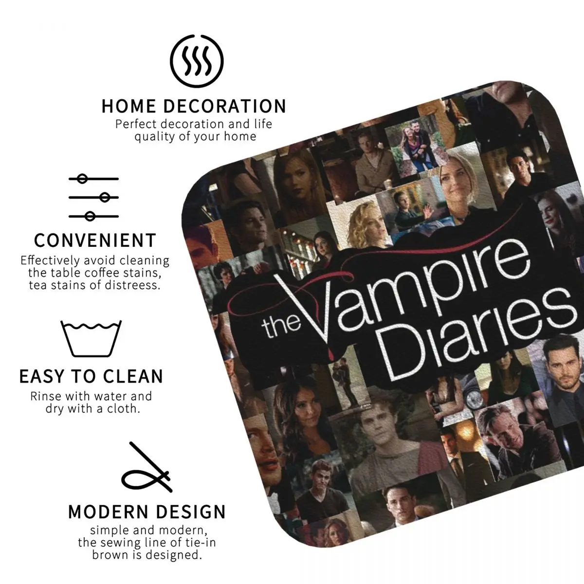 The Vampire Diaries Damon Salvatore Coasters Kitchen Placemats Non-slip Insulation Cup Coffee Mats For Decor Pads Set of 4