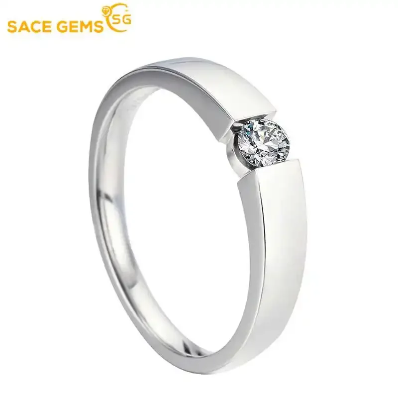 

SACEGEMS GRA Certified D Color 1ct Moissanite Ring for Men S925 Sterling Silver Wedding Diamond Band Party Luxury Fine Jewelry