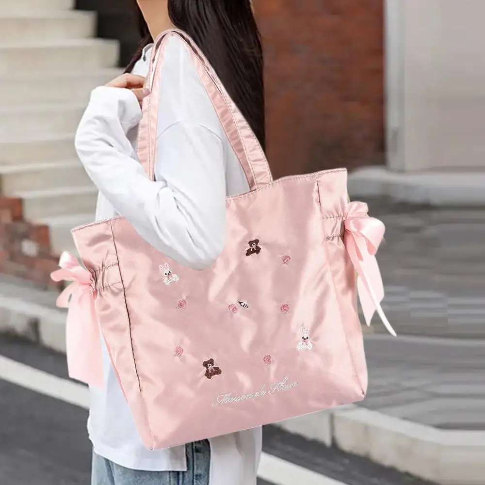 Korean Harajuku Pink Shoulder Bag Kawaii Embroidery Shoulder Bag Handbags Aesthetic Purses Messenger Cute Tote Bags Women