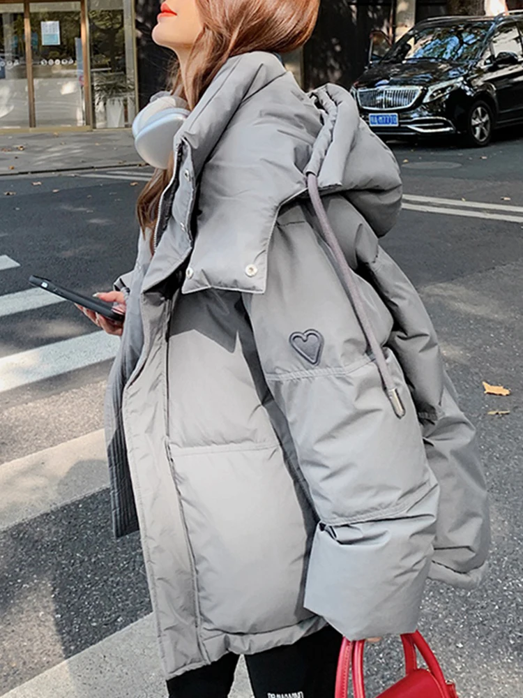 Parkas encapuzados espessados para mulheres, jaquetas acolchoadas de algodão quente, roupas femininas, casacos de inverno, 2024, 2023