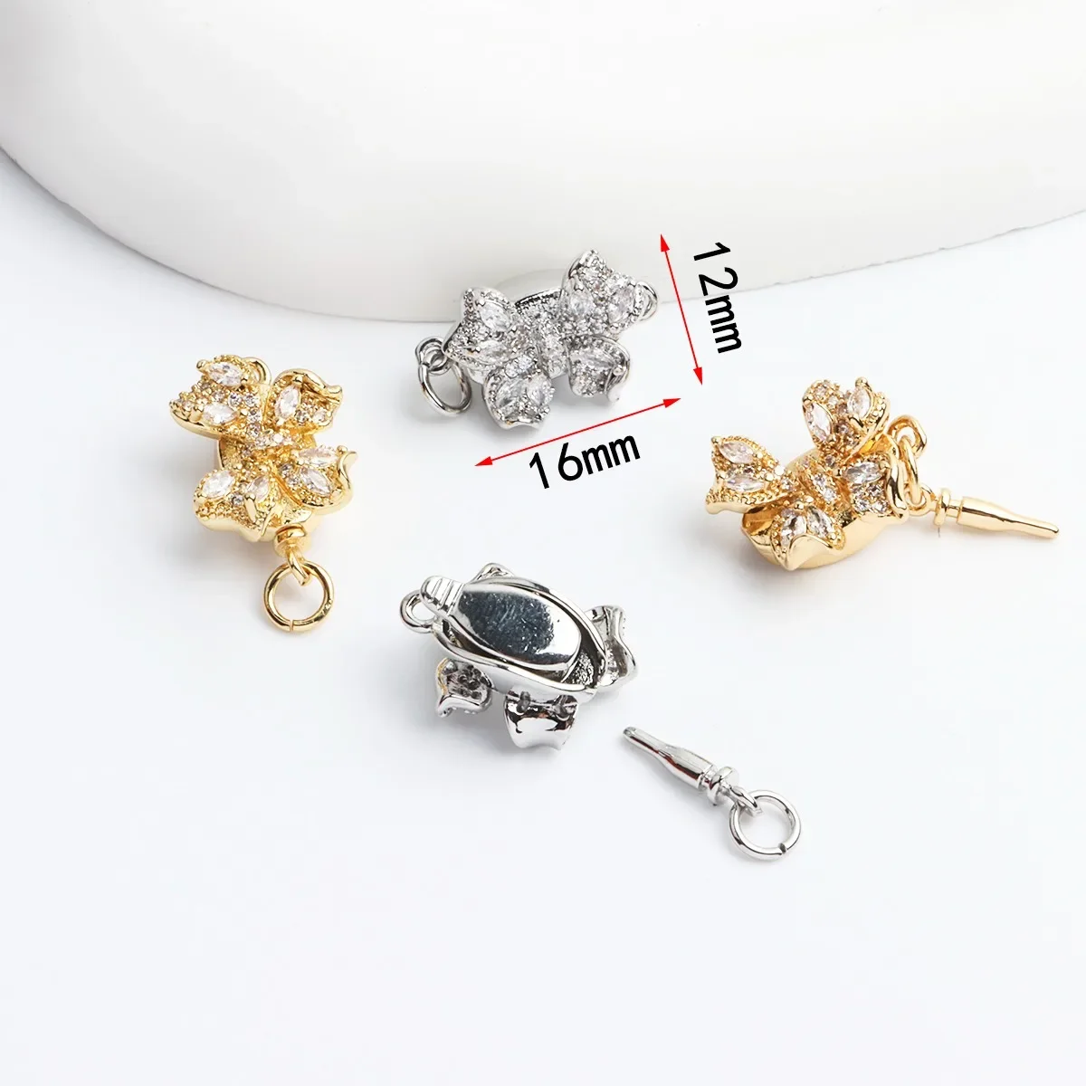 18K Real Gold Plated Zirconium Three-dimensional Bow Latch Ingot Buckle, Plug-in Button Head DIY Accessories