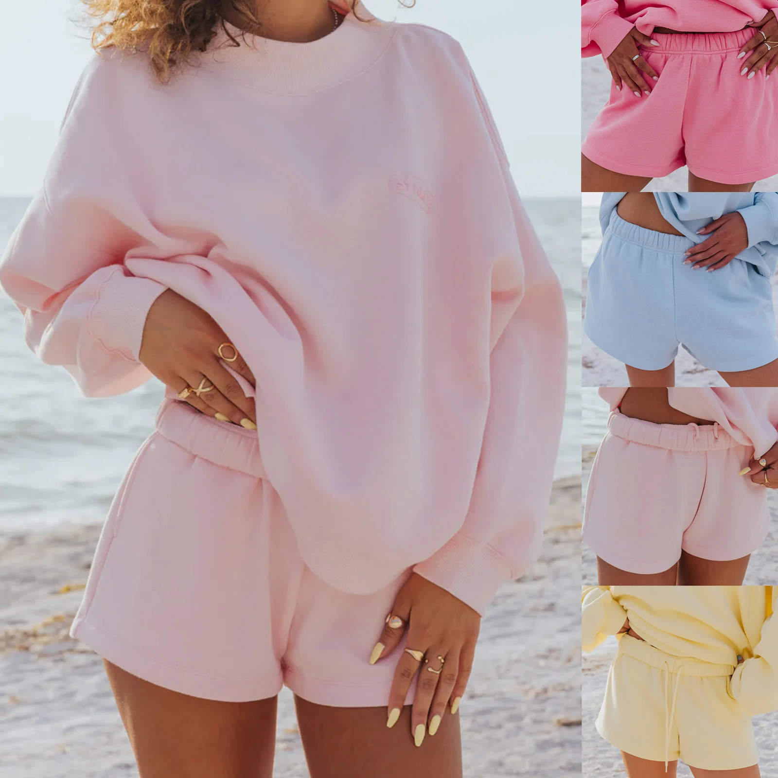 Combhasaki Women Y2K Athletic Loose Fit Shorts Solid Color Drawstring Elastic High Waist Wide Leg Sweatshorts for Sports Running