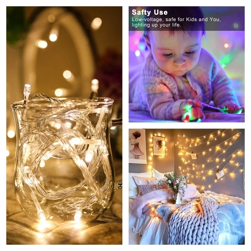 1/2/4/10M LED Outdoor Lights Garland Fairy Light Battery-operated Waterproof Christmas Ornament Wedding Garden New Year\'s Decor