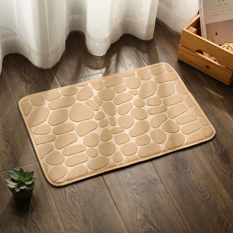 Non Slip Mat Bathroom 3D Cobblestone Embossed Bath Mats Absorbent Doormat Carpet Solid Color Door Floor Mats For Bath