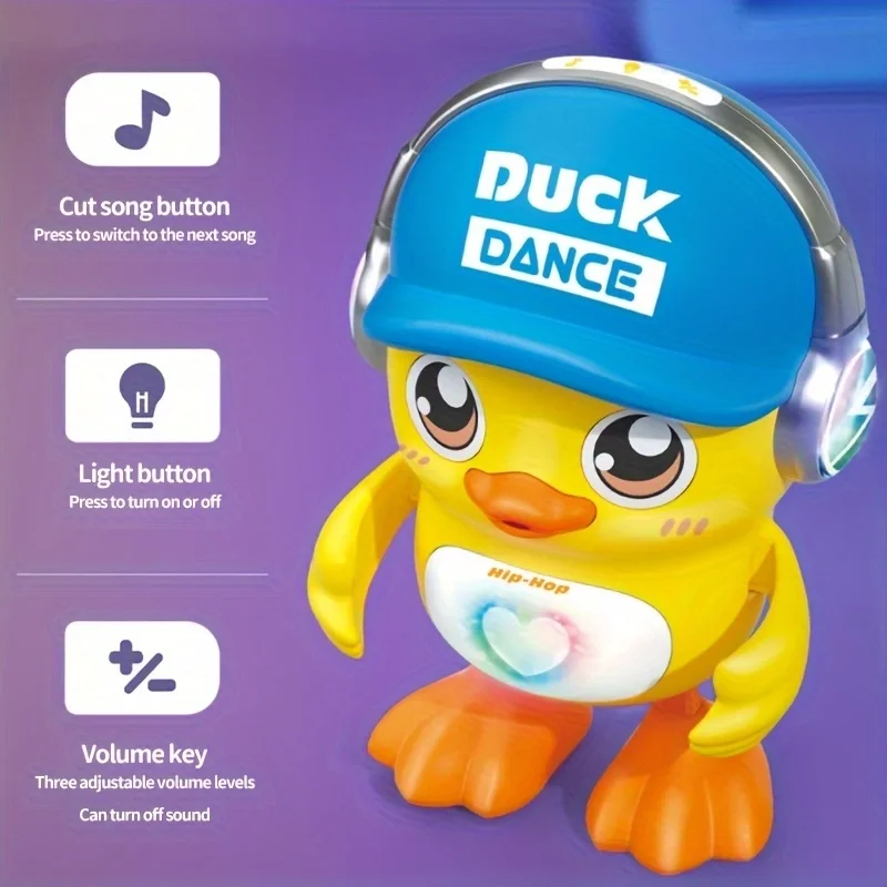 Elektrisch dansend eendspeelgoed, muzikaal speelgoed met verlichting, kinderfeestartikelen, kamerdecoratie, schattig geel eendspeelgoed met hoed