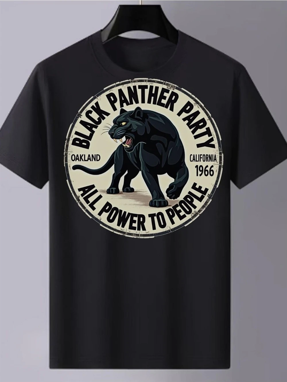Men'S Short Sleeve T-Shirt Graphic Printed with Black Panther Party Retro EmblemPure Cotton SS26