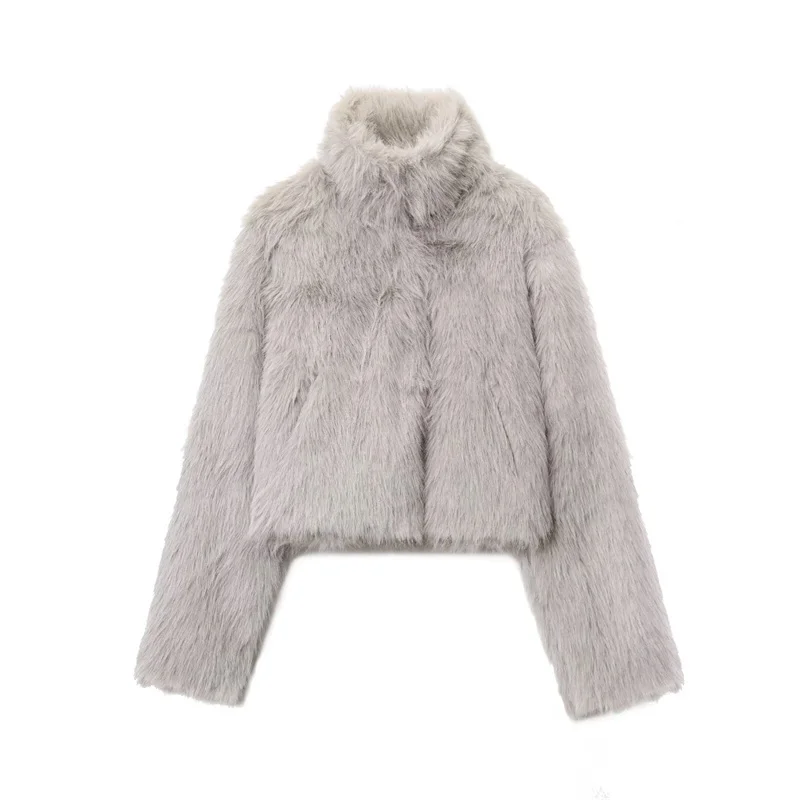 

autumn and winter new women's elegant artificial fur effect long-sleeved stand-up collar short fur coat