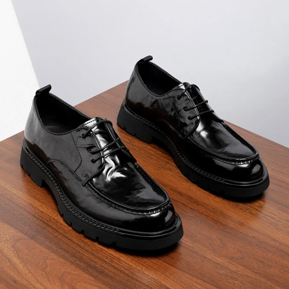 

Men's Genuine Derby Dress Shoes British Style Business Formal Thick Sole Leather Shoes for Wedding Summer