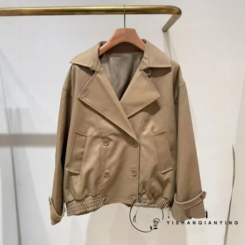 Ele ort Double-Breasted Autumn Coat Jaet Women's Simple Sle Commute Windbreaker Outerwear Luxury mat Design