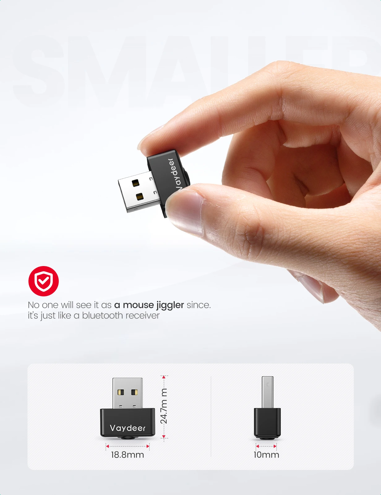 Vaydeer-Mini Metal Mouse Jiggler, Feito de Liga de Alumínio Premium, Long Life Span, Plug and Play, 100% Indetectável