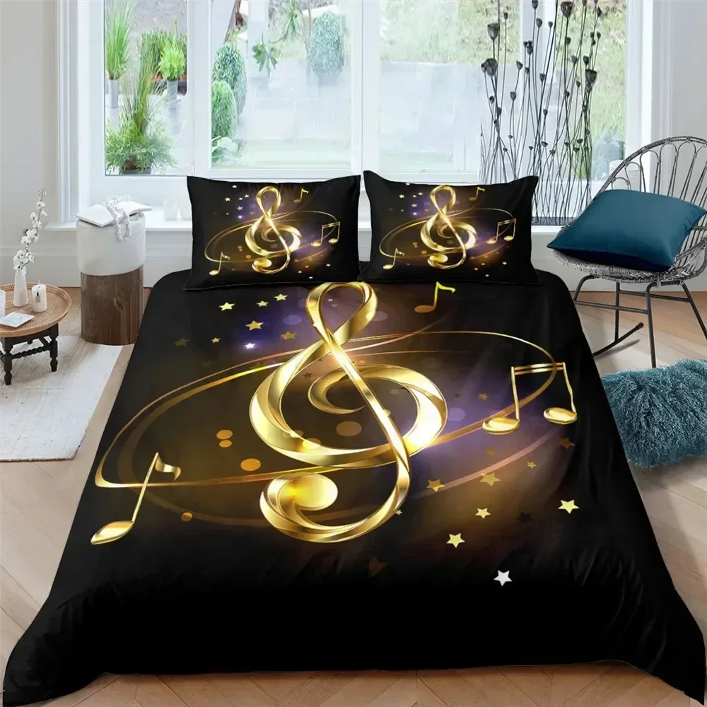 Music Note Bedding Set Duvet Cover Pillowcases Full Queen King Adults Kids 3D Printed Fashion Rainbow Music Note Bed Linen