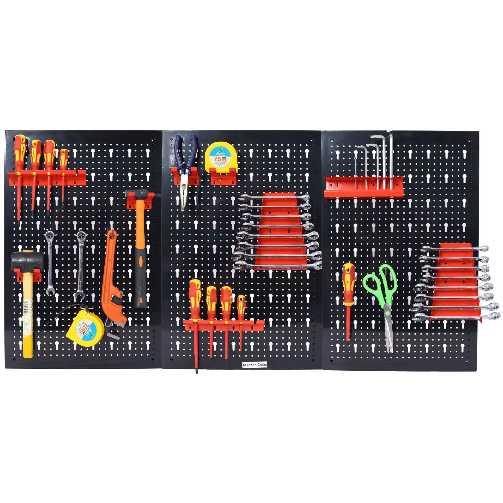 

4FT Metal Pegboard Wall Storage Rack Garage Tool Organizer With 3 Pegboards Drill Holder Wrench Rack Hooks Accessories Wall Mounted Tool Storage Shelf For Workshop Warehouse Home Garage Organization