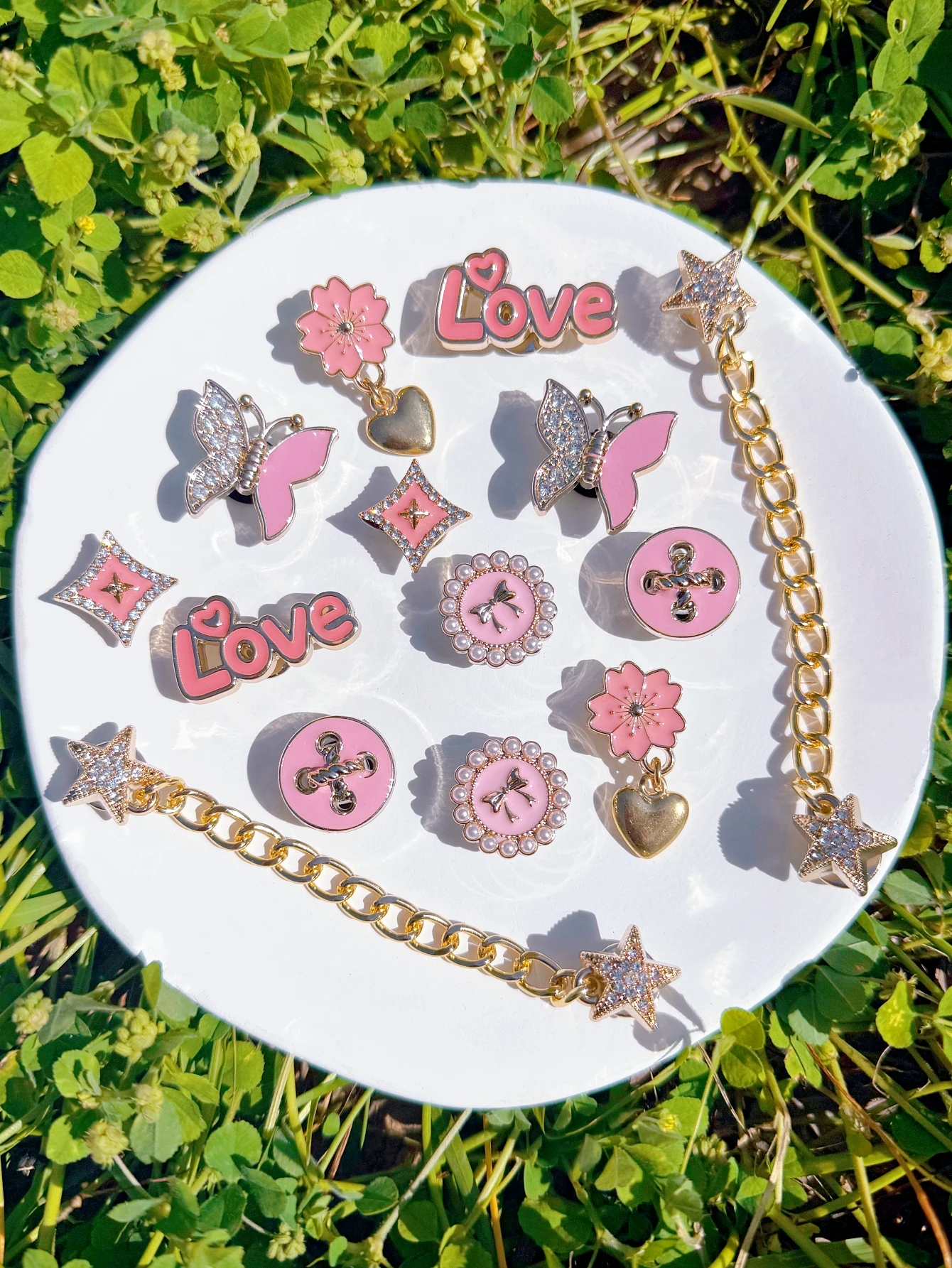 14 Pieces of Pink Butterfly Shoes Decorative DIY Casual Acce