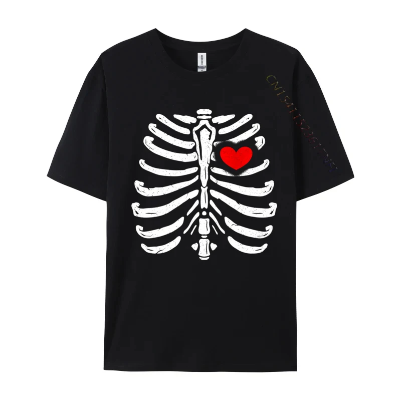 Skeleton Heart Rib Cage Funny Halloween comfortable T-Shirt Fall T Shirt On Sale Combed Cotton Birthday Tshirts Custom Men's