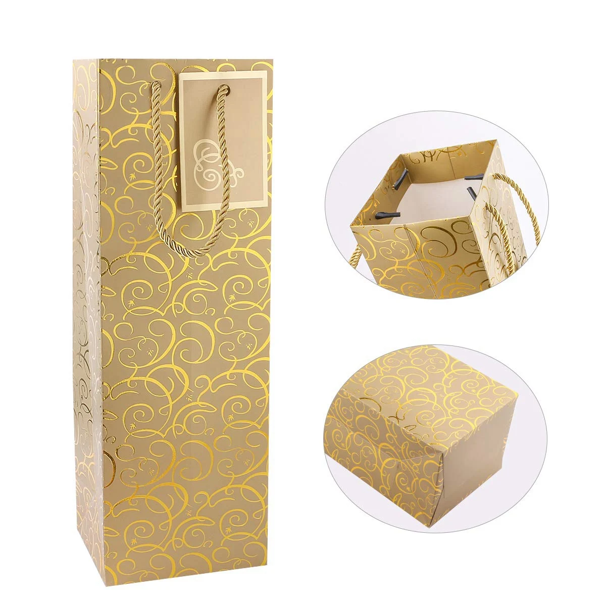 Wine Bags, Kraft Paper Wine Bag 10 Pcs Gift Wine Bags with Handles, Single Bottle Paper Wine Bag Bulk for Christmas, Party,