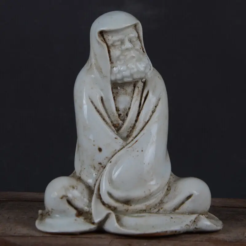 4.7" Antique Collect China Jingdezhen Porcelain Buddhism Dharma Buddha Statue