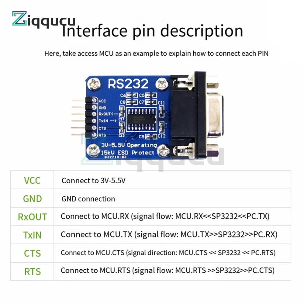 TTL to RS232 Module TTL RS232 Male Female Mutual Conversion Module Serial Level Conversion to SP232 TTL Serial Port ESD Protect