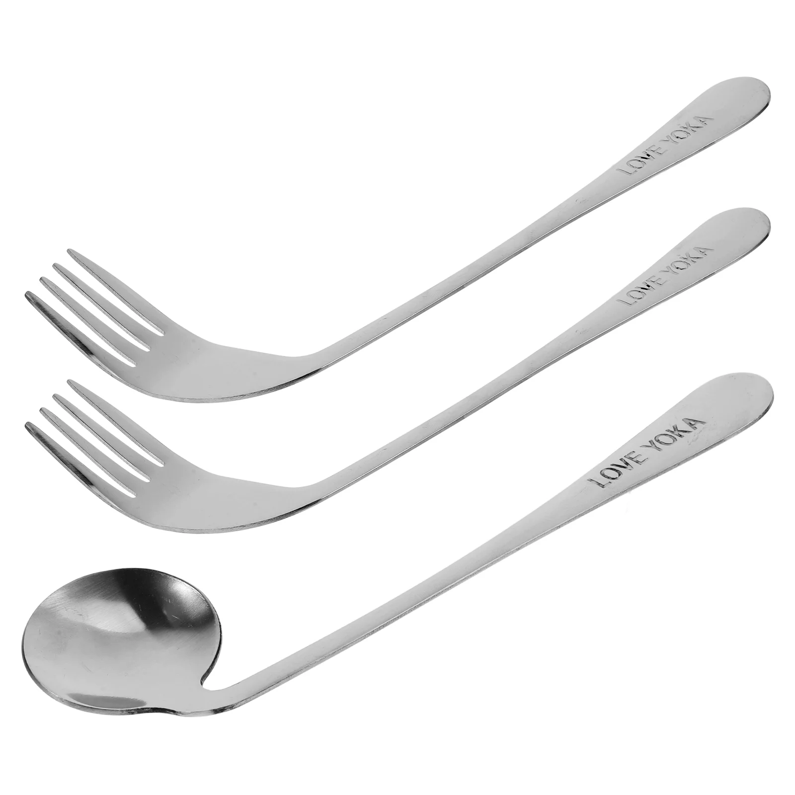 2PCS Elderly Bent Spoon Fork Bedside Feeding Aid Stainless Steel Utensils Ergonomic Angled Silverware Health Care