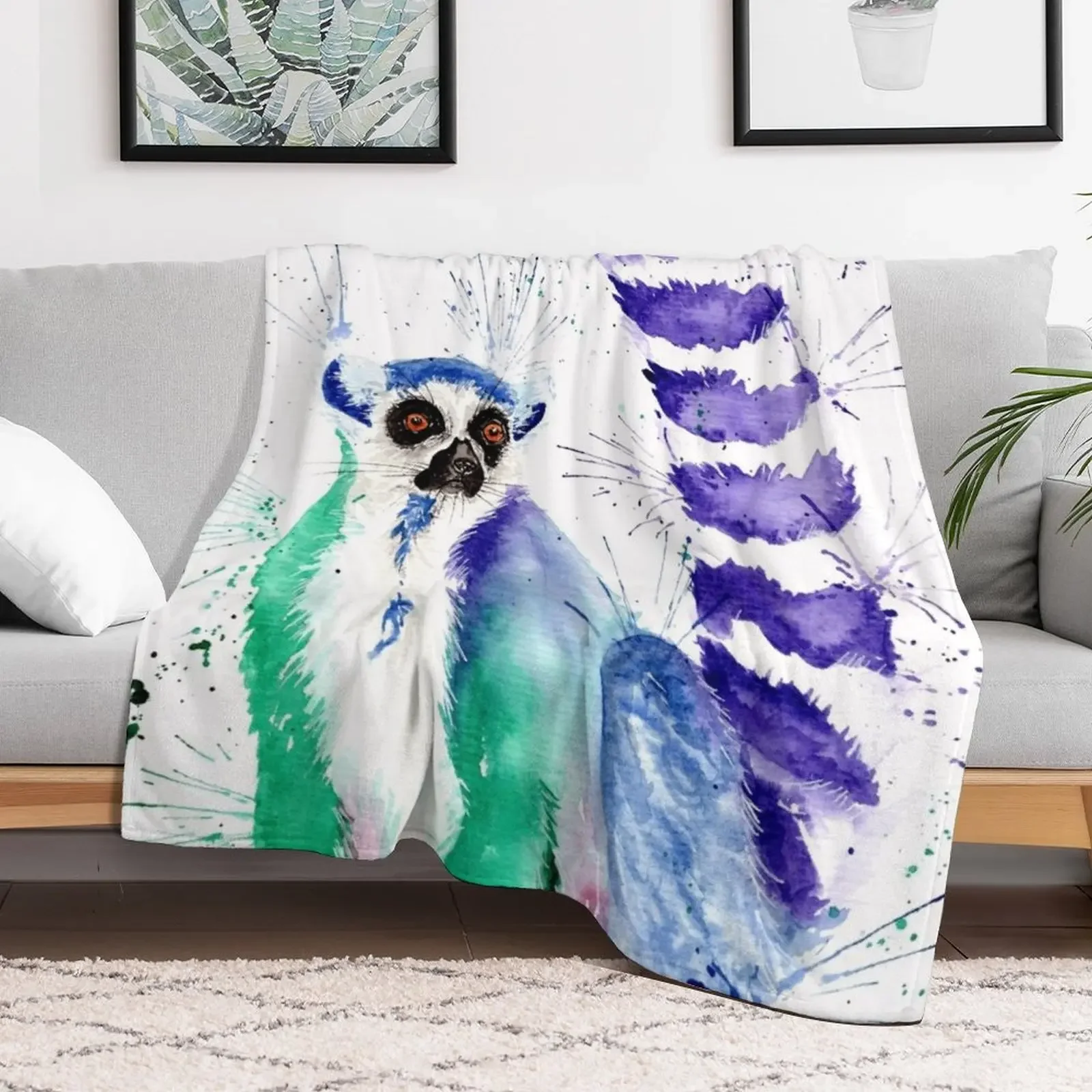 Cute quirky colourful sassy ring tailed Lemur Throw Blanket manga Flannels bed plaid Retros Blankets