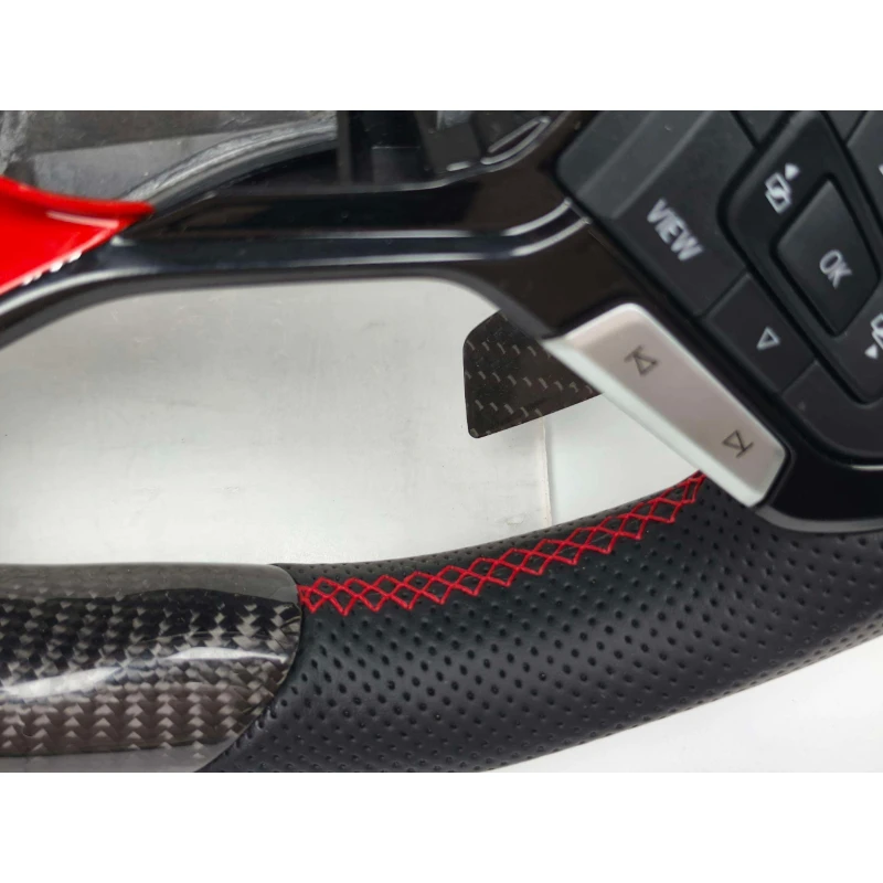 1. Real Carbon Fiber D-Shape Steering Wheel PU Leather  Light Support Heating Interior Mod Component