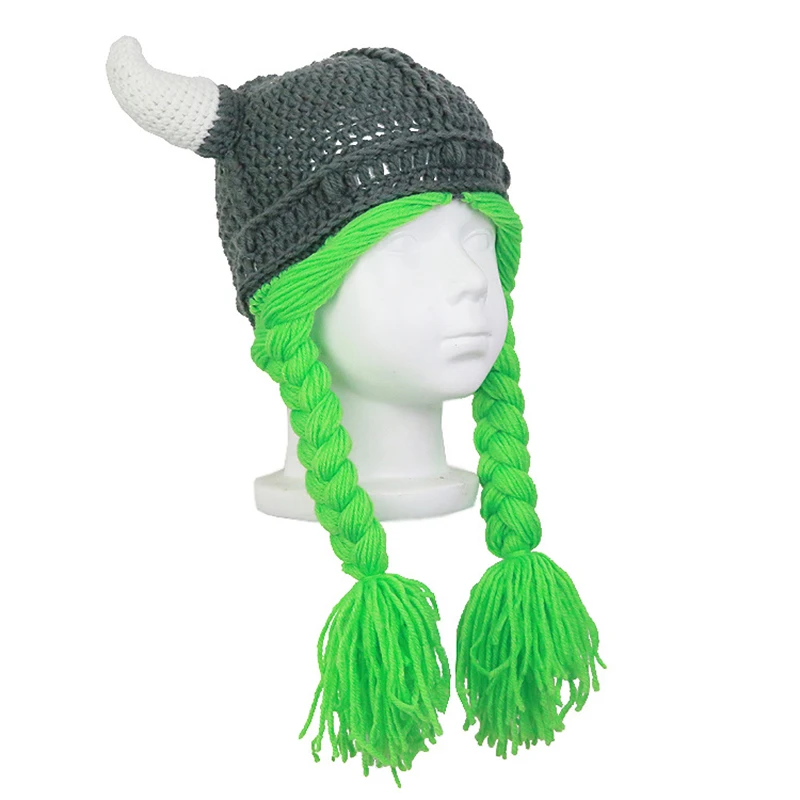 Kids Barbarian Vagabond Viking Beard Beanie Horn Hat Handmade Winter Warm Birthday Funny Gag Halloween Cap Christmas Gifts