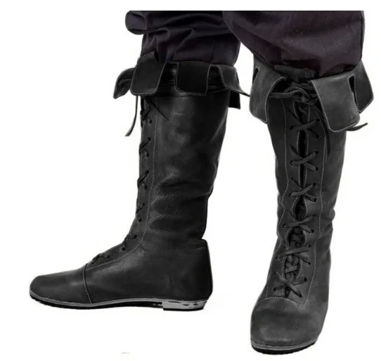 Botas renacentistas para hombre Botas medievales de pirata de cuero PU Zapatos de caballero elegantes de vaquero occidental