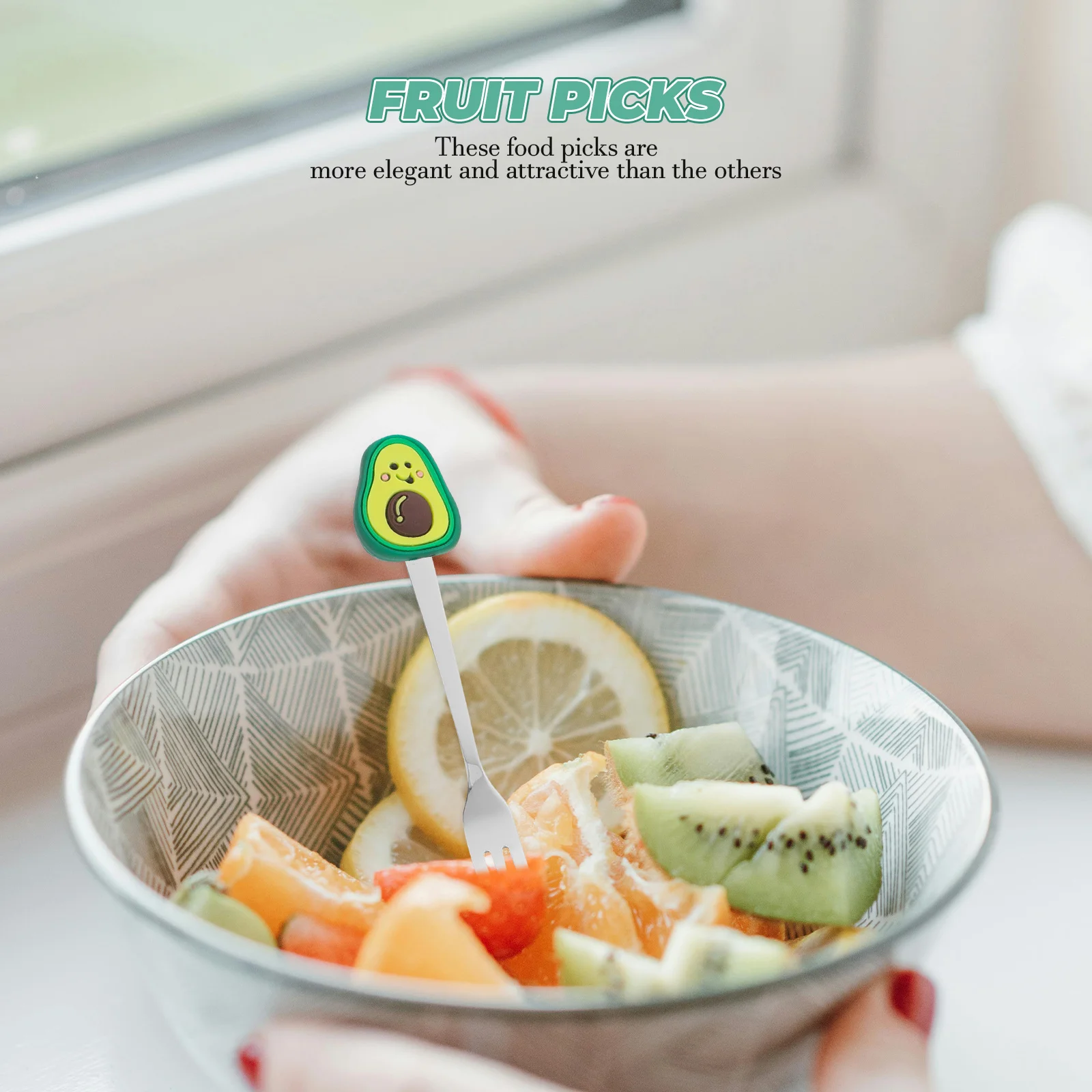 

5Pcs Cartoon Fruit Picks Stainless Steel Handle Dessert Forks Party Cake Appetizer Snack Salad Food Sticks Reusable