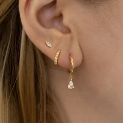 3PCS Stainless Steel Teardrop Waterdrop Hoop Earrings Set For Women Zircon Huggie Pendant Piercing Earring Trendy Jewelry