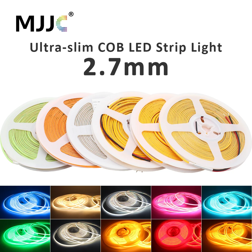 

12V DC 2.7mm Ultra Slim COB LED Strip Light High Density 480LEDs/m Flexible Ribbon 5M FCOB Tape Lamp Warm Cool White Room Decor