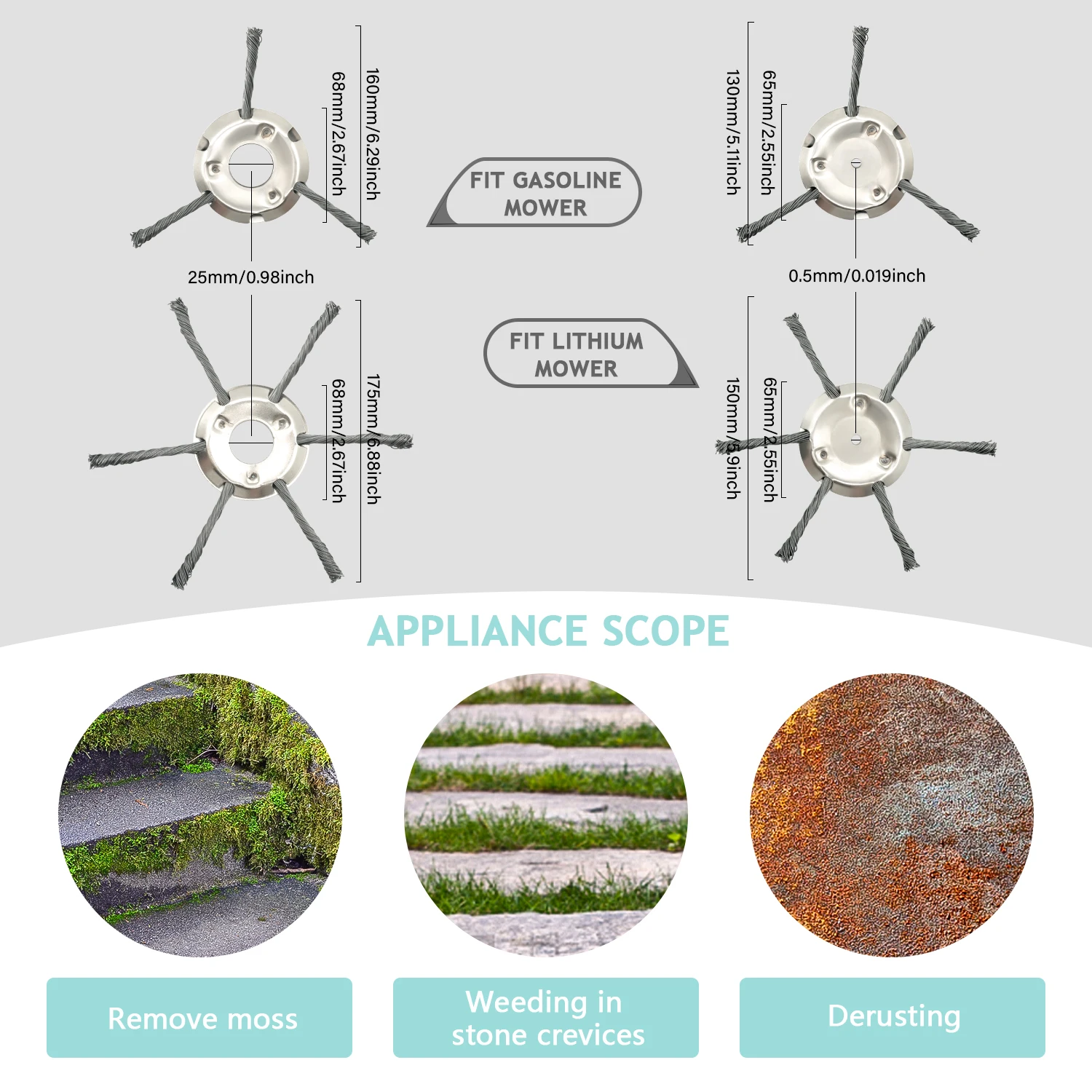 

LUSQI 2 шт. 6-дюймовые универсальные насадки-триммеры из стальной проволоки для газонокосилок/аккумуляторных кусторезов, насадка для удаления сорняков и мха с садовых валков