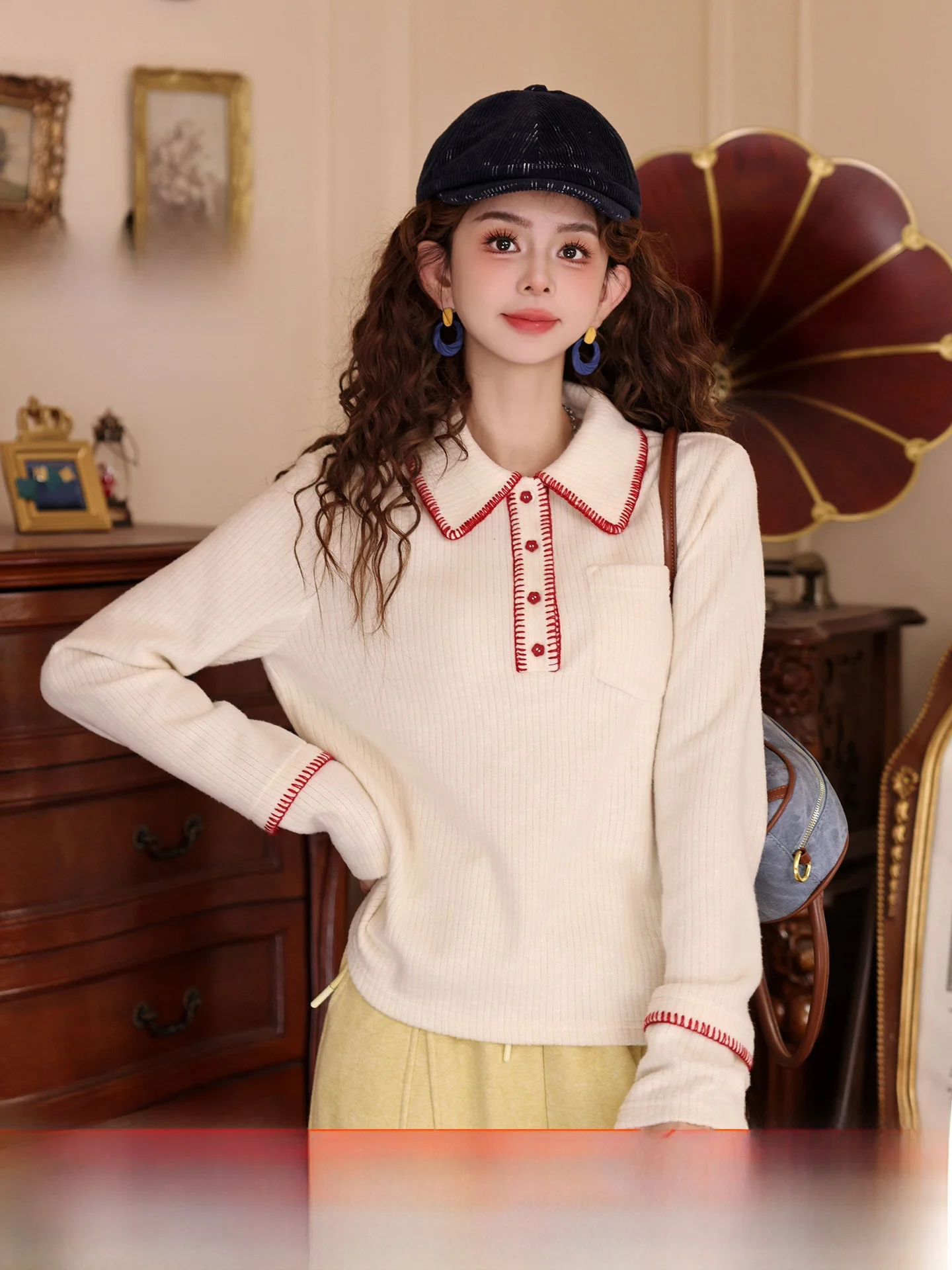 

Vintage Loose Long Sve Knitted Sweater Women's Faionable Versatile Polyester Fiber Breathable Comfortable Winter Top