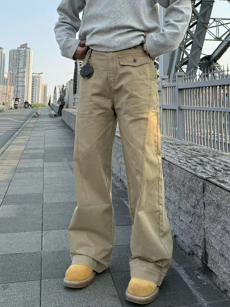 

Retro American Workwear Pants Men's High Street Casual Waist Belt Clean Fit Jeans Versatile Straight Leg Trendy Brand