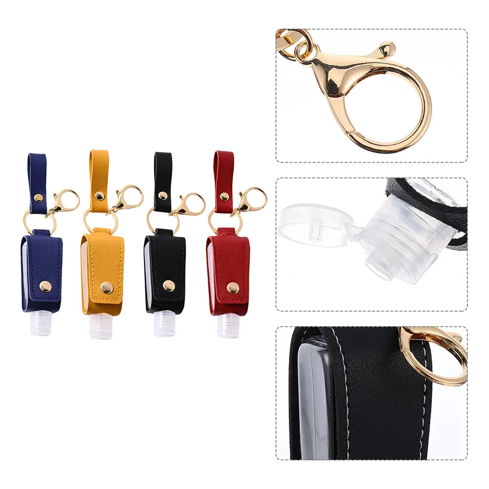 

4Sets Keychain Holder Bottles Travel Empty Refillable Squeeze Bottles Leakproof Hard Plastic PU Pouch Keychain Holder
