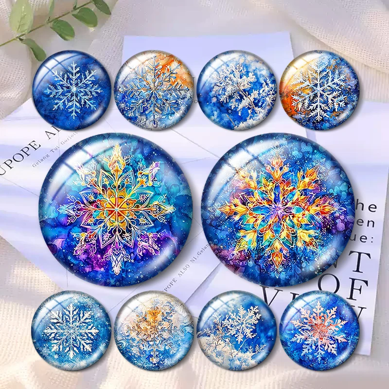 الألوان المائية الشتاء ندفة الثلج 10 قطعة 12 مللي متر/18 مللي متر/20 مللي متر/25 مللي متر صورة مستديرة الزجاج كابوشون التجريبي ظهر مسطح صنع النتائج #1