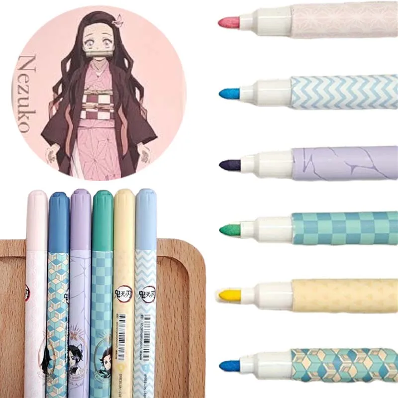 

6PCS Demon Slayer Markers Pens Acrylic Paint Markers Colored Oily Ink Sketch DIY Painting Art School Supplies Stationery Gifts