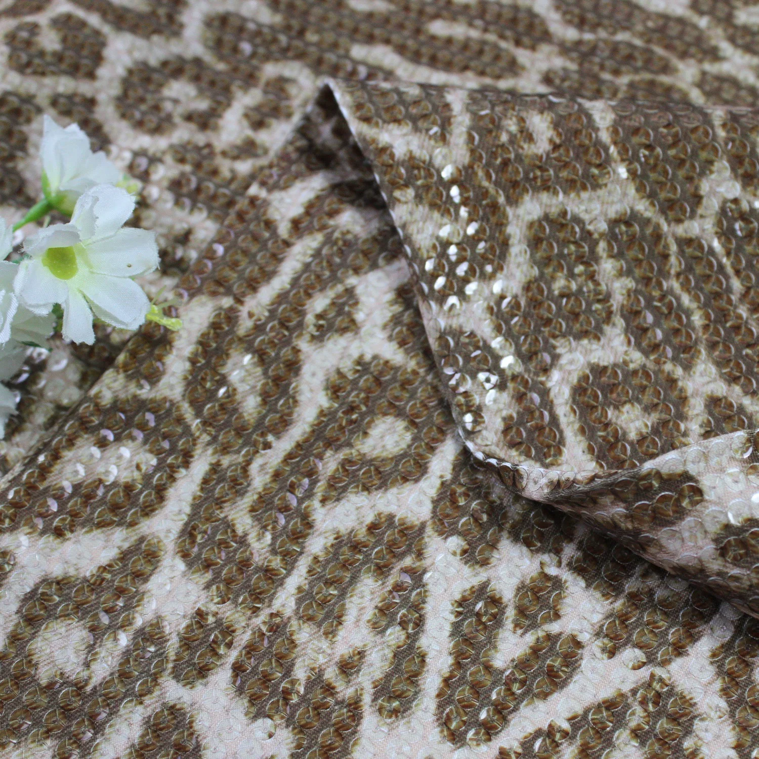 

Clothing Designer Fabric Knitted Bottom Cloth High-End Evening Dress Fashion Embroidery Sequin Leopard Print Sequined Skirt