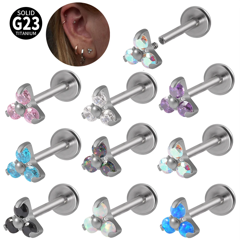 1 قطعة G23 التيتانيوم مثلث Labret تشيكوسلوفاكيا الزركون الأذن الزنمة الغضروف شقة القرط Daith ثقب داخليا الموضوع مجوهرات للجسم